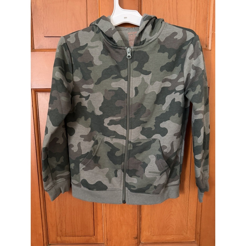 Boys' Cat & Jack Green Camo Zip-Up Fleece Hoodie Size Small (6/7) NWT